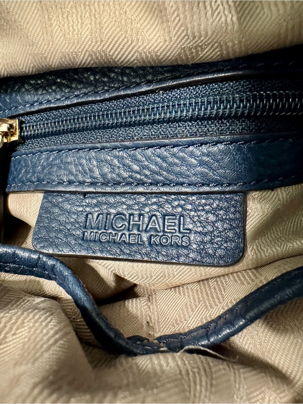 Michael Kors Navy Leather Satchel with Tassel and MK Charm - Picture 5 of 8
